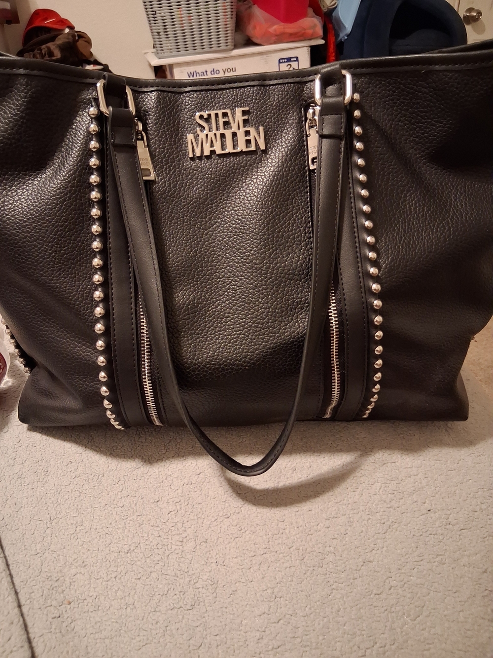 Steve Madden Black Pebbled Tote with Silver Studs